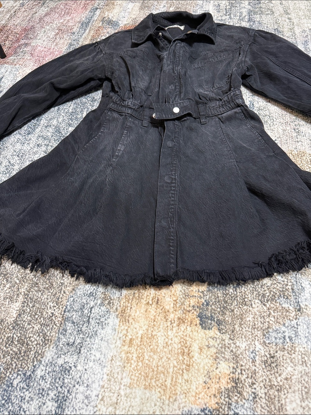 We the Free Black Denim Belted Shirt Jacket-Dress - Picture 4 of 6
